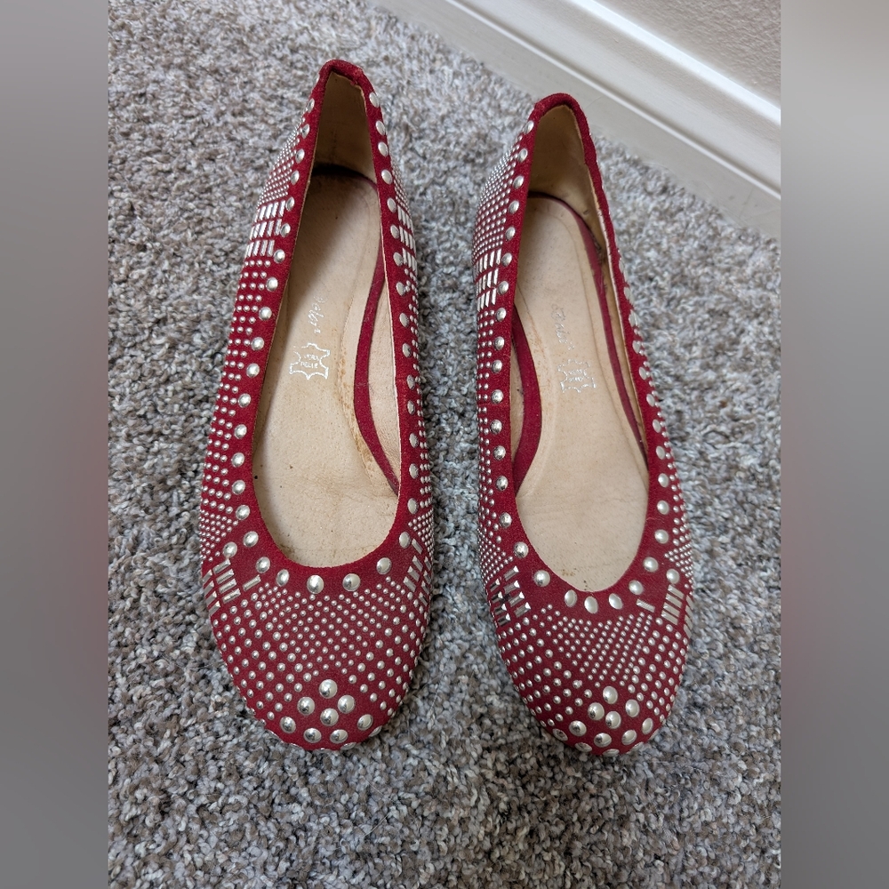 Red Studded Women's Flats Size 39